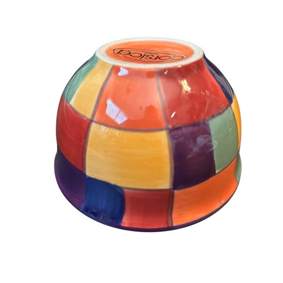 Corsica Hand Painted small Bowl Multicolored Check Block design 4 1/2" x 2 1/2" - Picture 3 of 5